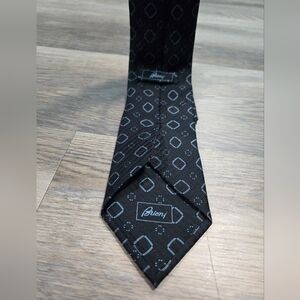 Auth BRIONI Italy Silk Tie - Black/Blue Geometric